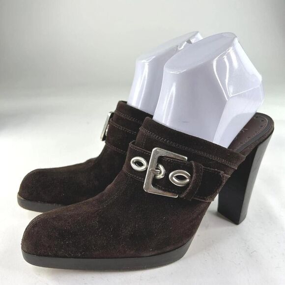 YSL Yves Saint Laurent Women's Rive Gauche Mules Size 37 High Heels Buckle Shoes - Picture 1 of 11